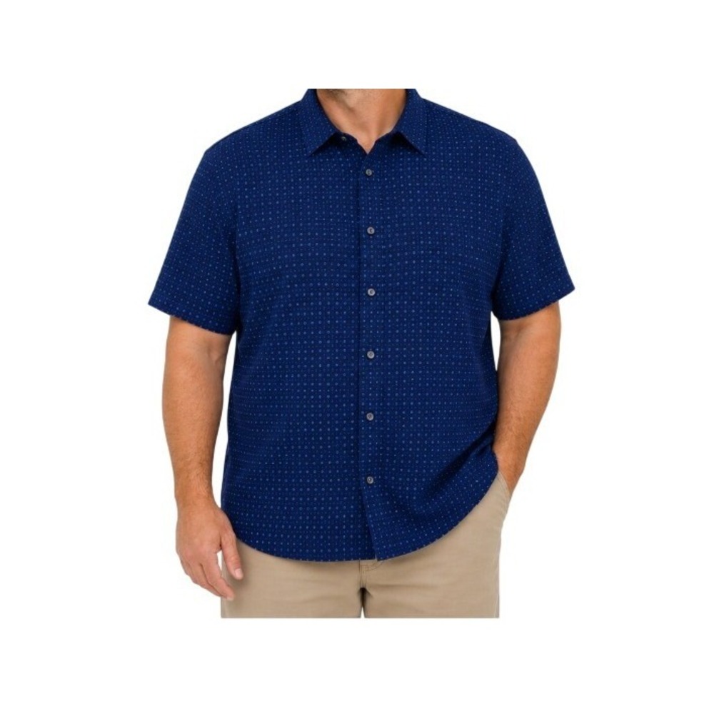 Buttercloth Mens 2XL Navy Icy Cottonโ Blue Geometric Short Sleeve Polo Shirt